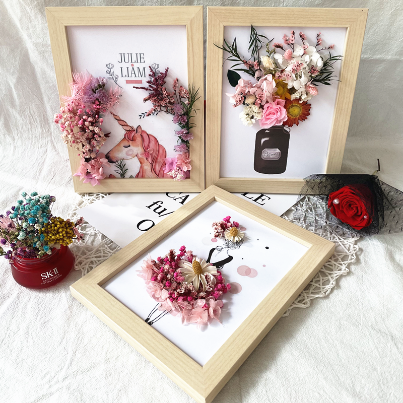 diy贴画干花摆件材料包实木相框