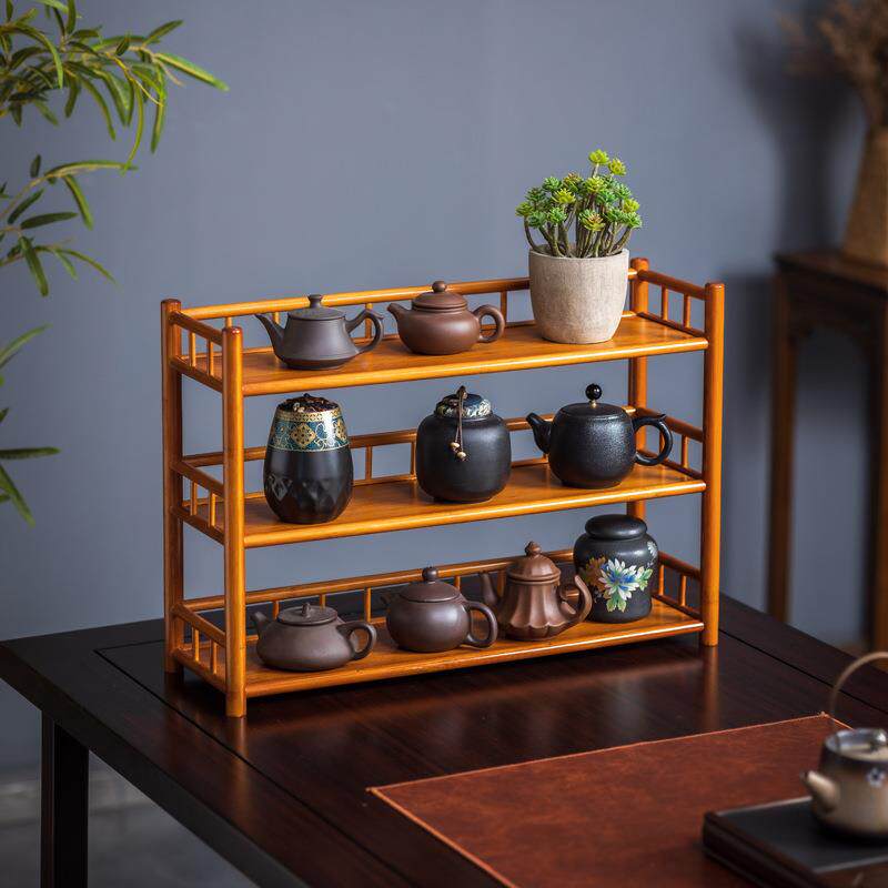 茶杯展示架44004具功夫纳架茶办室楠收竹茶道置物架桌面茶台展公