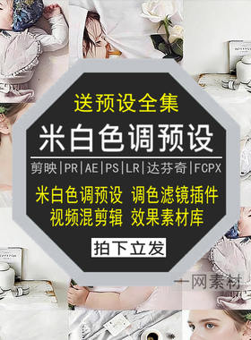 米白色调预设PR调色PS滤镜LR剪映FCPX达芬奇LUT插件视频剪辑素材