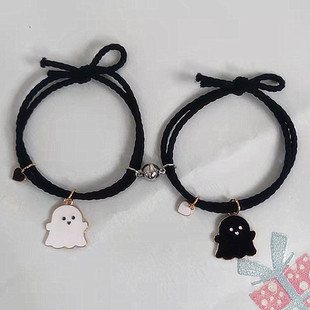 日韩幽灵相吸情侣小皮筋一对送男友ins风万圣节闺蜜手链头绳两用