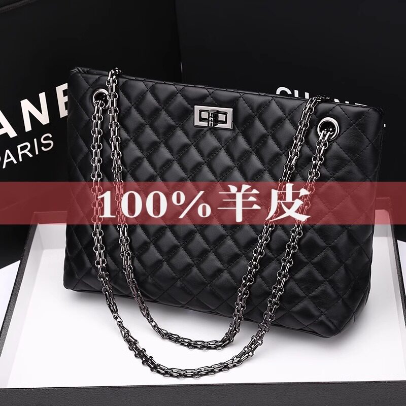 香港真皮小香风菱格链条包女2025新款潮百搭大容量通勤单肩斜挎包