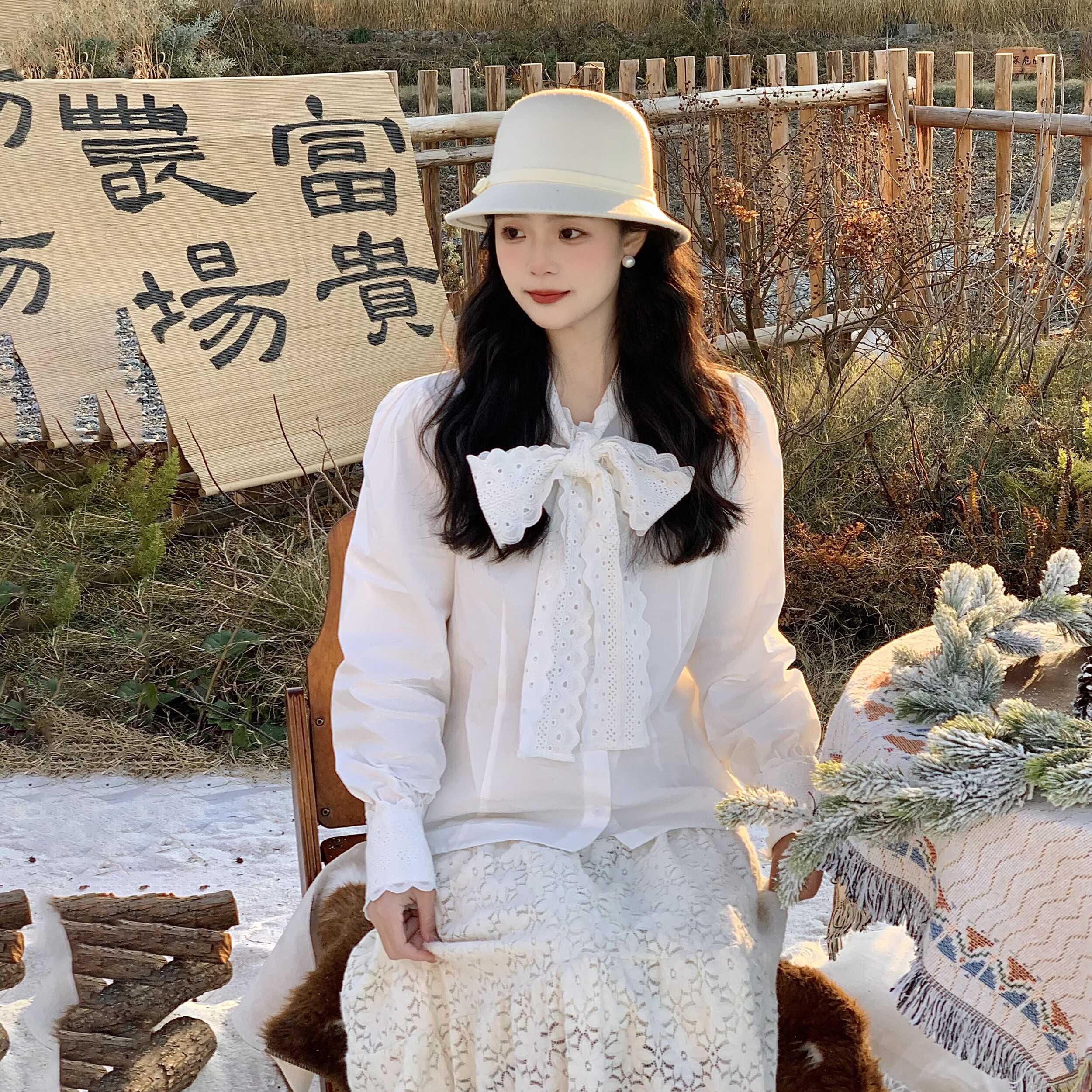 上衣蕾丝蝴蝶结白色乖乖大小姐