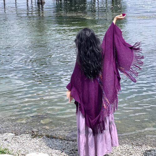 【紫萱】民族风流苏镂空开衩披肩女外搭紫色百搭旅游拍照披肩斗篷