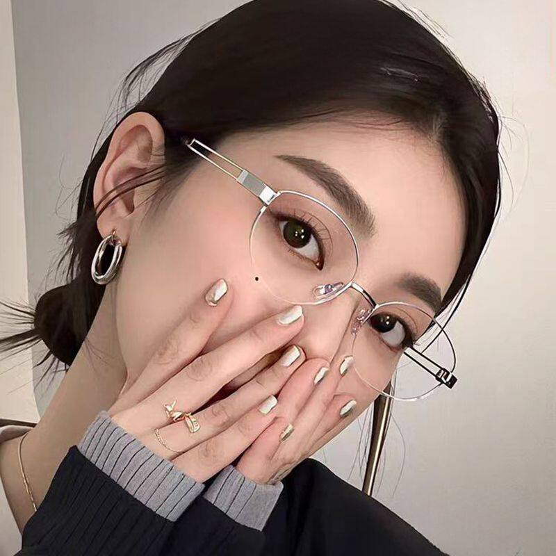 高智感椭圆半框近视眼镜女老钱风金属镜架素颜显瘦防蓝光平光镜潮