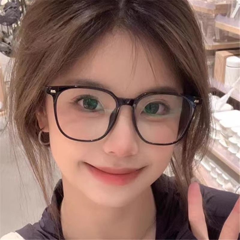 韩系黑框素颜眼镜女近视可配度数黑色大框防蓝光方圆脸眼睛框镜架