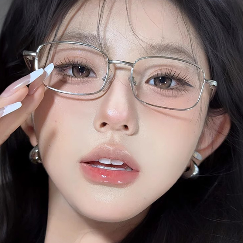 日系纯欲素颜眼镜近视女度数可配银色小方框高级感平光眼镜框镜架
