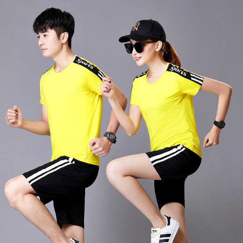 新款 2024运动休闲纯棉t恤男女夏短袖短裤套装透气跑步服可印制