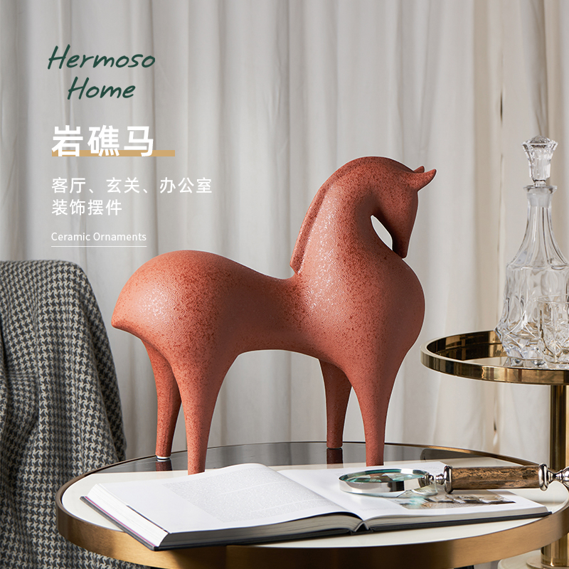 HERMOSO 红色马陶瓷办公室装饰摆件客厅玄关酒柜桌面高档乔迁礼物