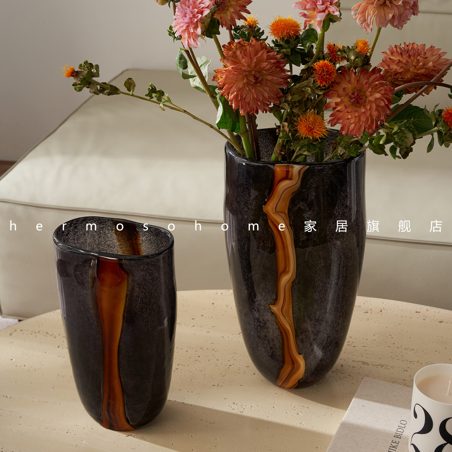 Hermoso现代简约风玻璃款花瓶装饰桌面客厅家居高级感玄关摆件,家居饰品,花瓶,淘宝优惠券,粉丝福利购,淘宝优惠卷