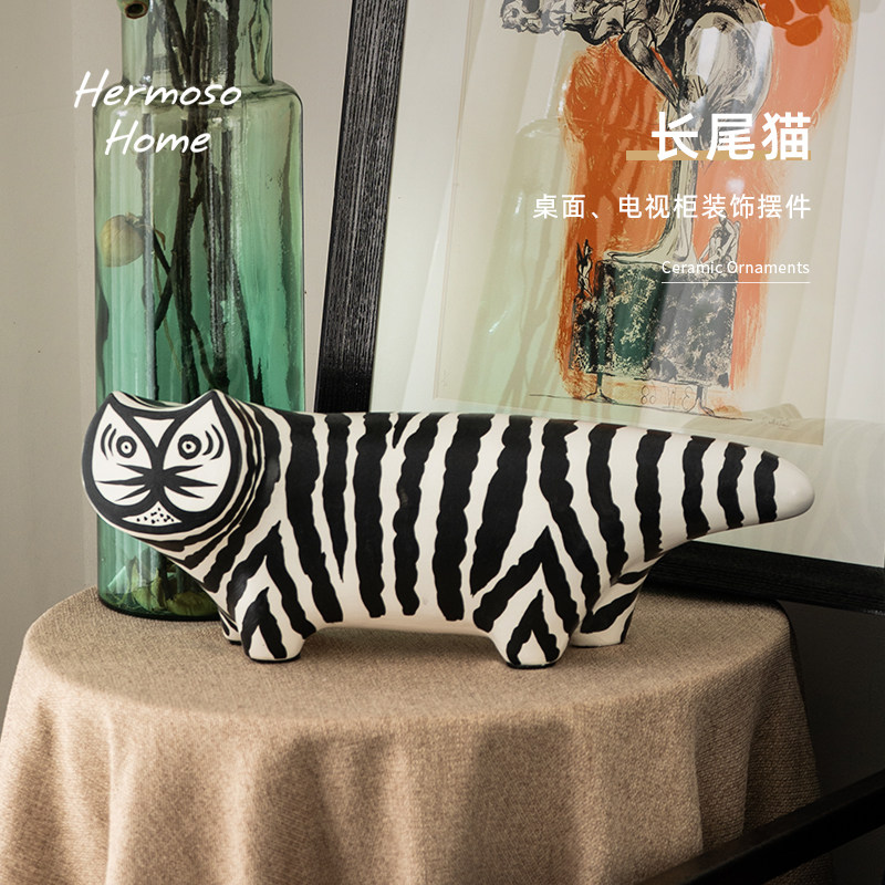 HERMOSO 长尾猫咪陶瓷摆件电视柜装饰办公室客厅酒柜乔迁新居中古,家居饰品,装饰摆件,淘宝优惠券,粉丝福利购,淘宝优惠卷