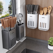 不锈钢筷子筒厨房沥水防霉通风筷笼壁挂免打孔勺子筷子架收纳盒