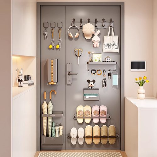 磁吸雨伞收纳盒入户门磁铁套装挂衣帽排钩放置包包纸巾挂钩拖鞋架