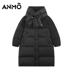 新品 保暖休閑純色簡約中大童上衣 羽絨服外套冬季 ANMO安墨女童長款