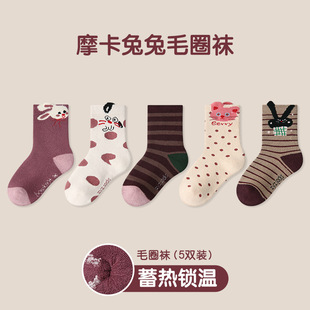 1955加厚儿童袜子25秋冬季 卡通摩卡兔兔毛圈袜棉袜保暖女童袜 新款