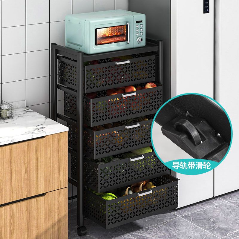抽拉式果蔬收纳厨房置物架可移动蔬菜菜收纳柜家用落地带抽屉架子