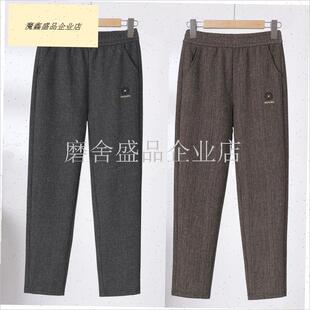 中老年女裤秋冬新l款毛呢裤子妈妈时尚宽松紧高腰裤中年女直筒长.