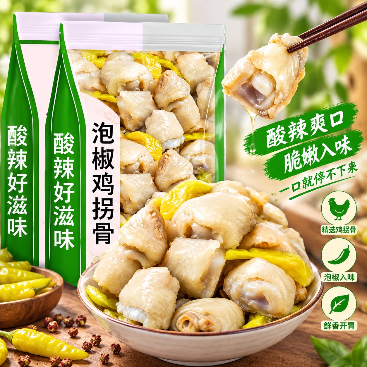 泡椒鸡拐骨辣味即食小包装零食