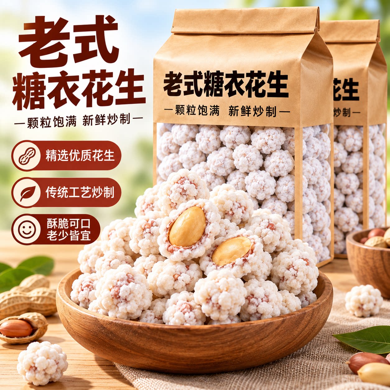 老式糖衣花生香甜酥脆大颗粒饱满