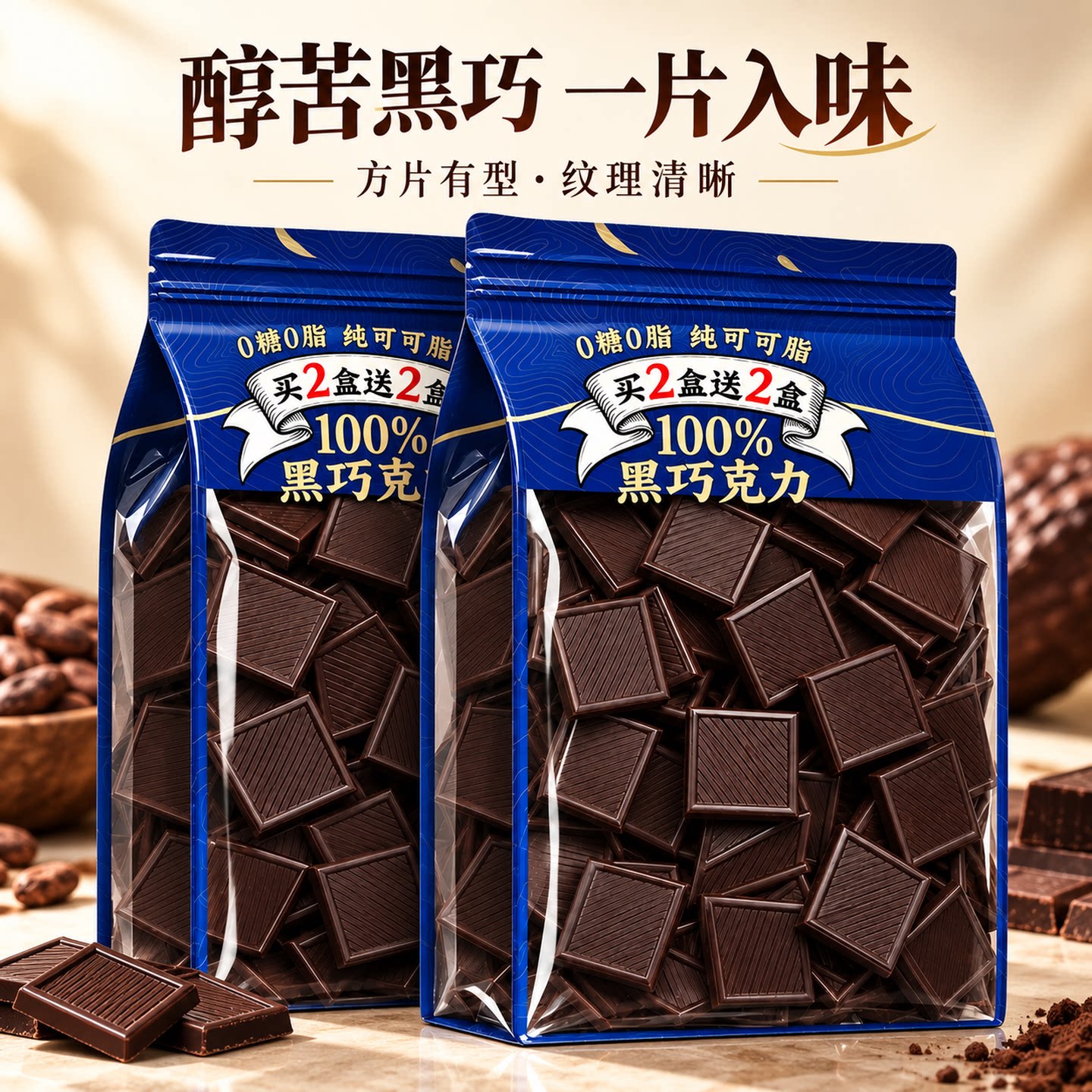 纯可可脂黑巧方片送礼黑巧克力
