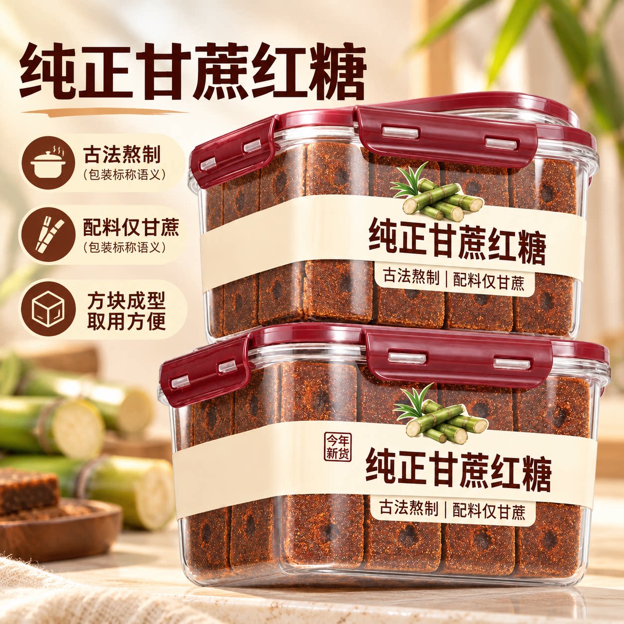 传统手工制作纯甘蔗古法红糖块