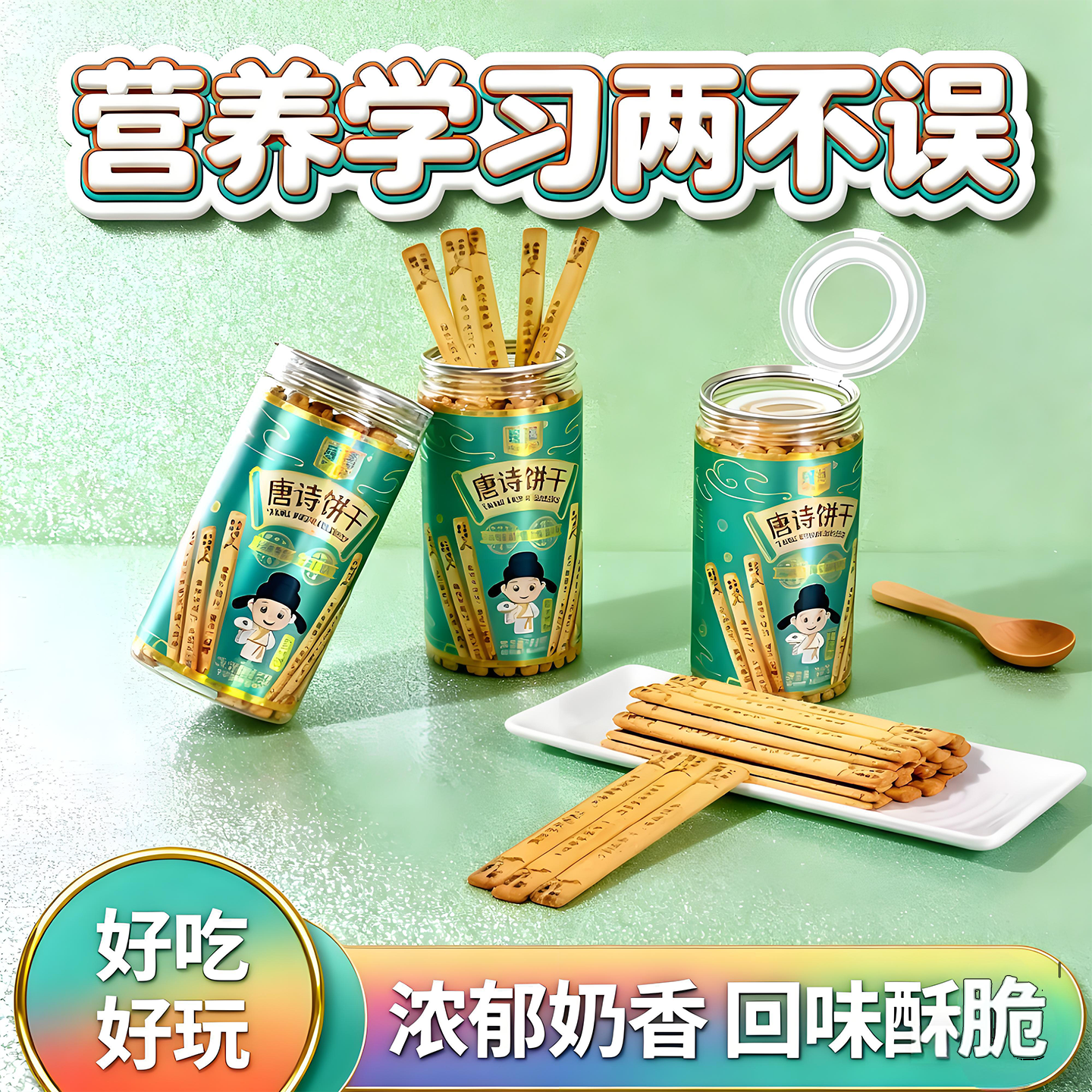 唐诗饼干识趣古诗黄油饼干无添加好玩儿童学生早教益智趣味小零食