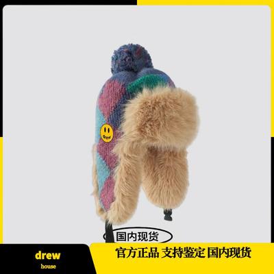 正品 Drew House 笑脸女秋冬季滑雪加绒防寒保暖毛线护耳雷锋帽