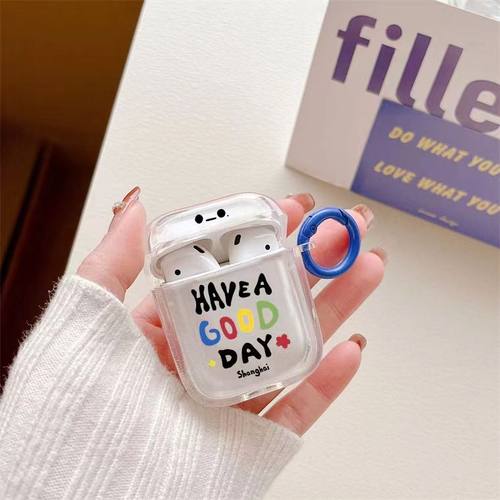 创意Airpods耳机套透明软壳pro2简约苹果34代保护壳三四代have a good day