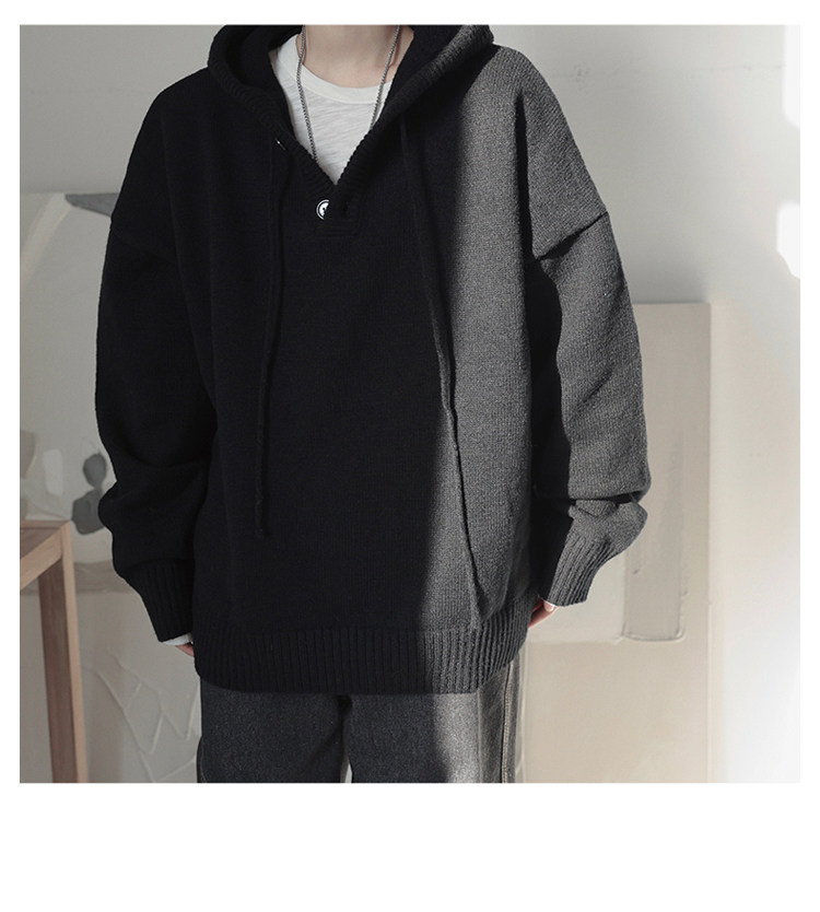 连帽毛衣男款春秋季重磅卫衣日系慵懒复古外套oversize套头针织衫