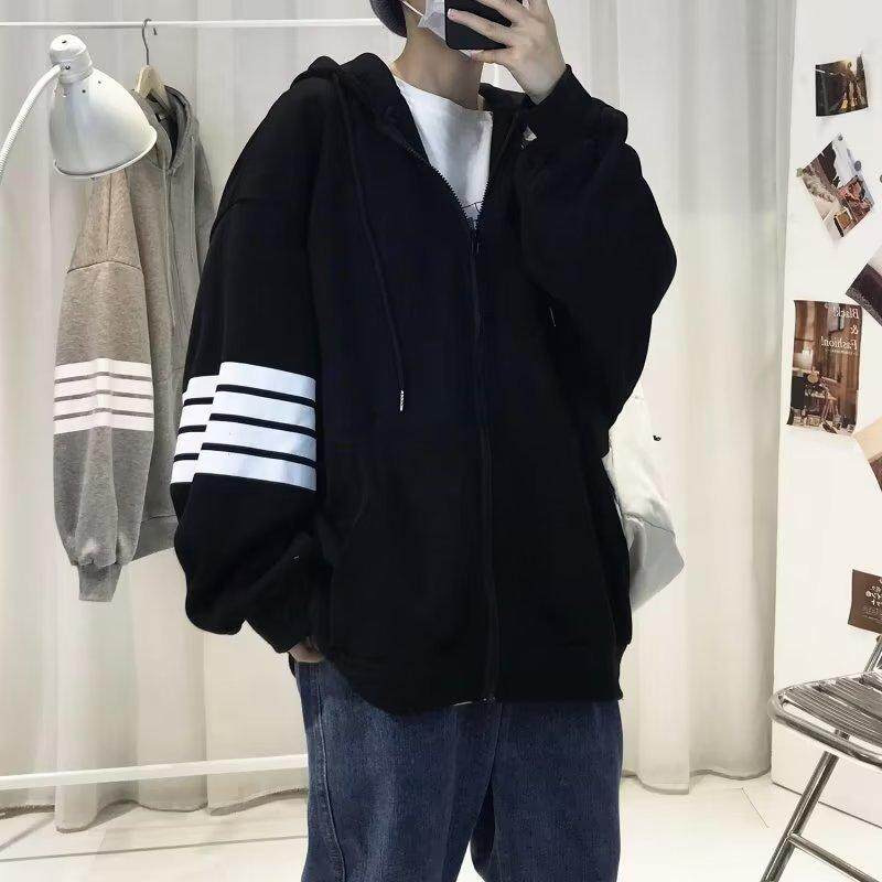 2025新款今年流行爆款卫衣男春秋款连帽加绒开衫带帽子青少年黑色