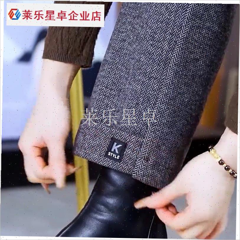 毛呢直筒裤加绒加厚女秋冬宽松小个子妈妈N裤高腰中年女裤九分裤.