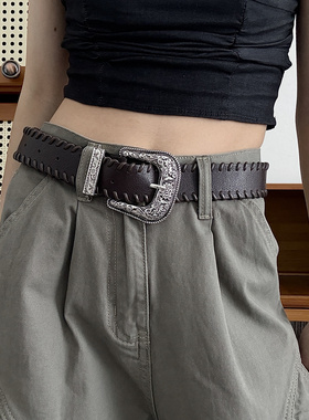 美式复古y2k腰带女款设计感欧美小众皮带黑色百搭辣妹嘻哈裤带男