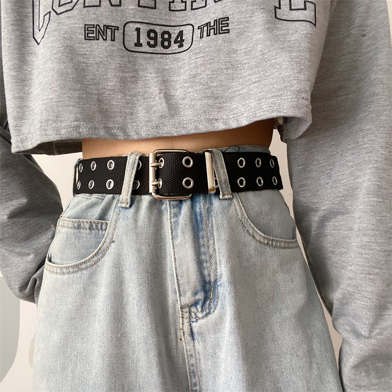 免打孔朋克帆布皮带女ins风