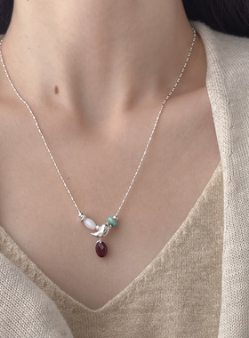 小众设计飞鸟吊坠项链 韩系ins冷淡风简约高级感红蓝撞色锁骨链女