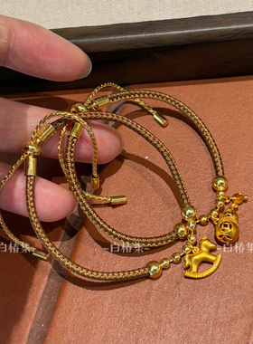 纳福｜复古民族风沙金手链小众设计新中式小马葫芦吊坠手绳可调节