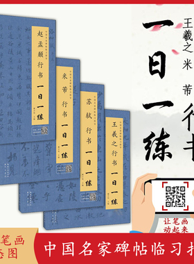 全4册苏轼米芾赵孟頫王羲之行书一日一练行书练字帖附行笔动态图毛笔字帖毛笔书法临摹字帖中国名家碑帖临习指导书行书字帖临摹书