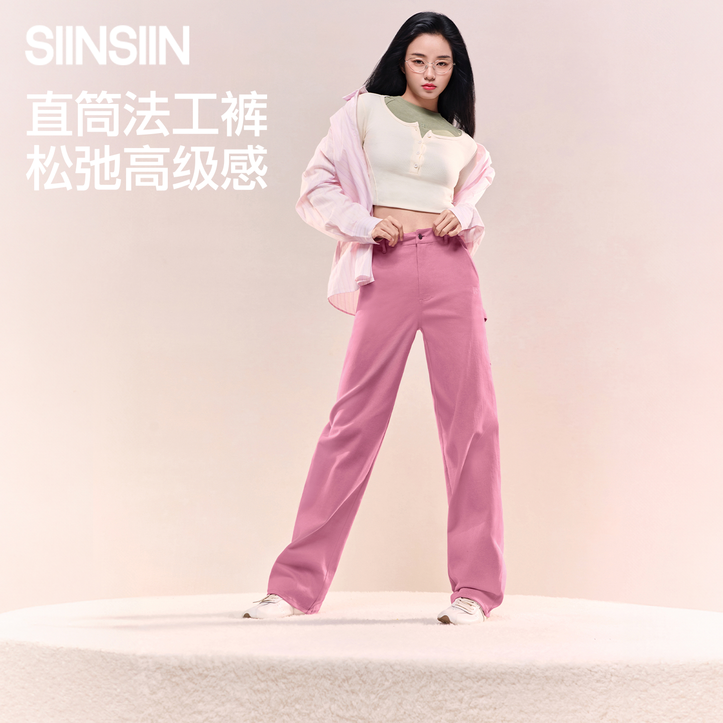 直筒工装宽松显瘦巴恩风法工裤