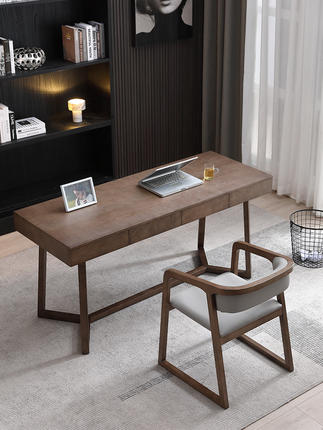 白蜡木书桌现代简约轻奢带抽屉极简意式客厅书房北欧实木长条桌子
