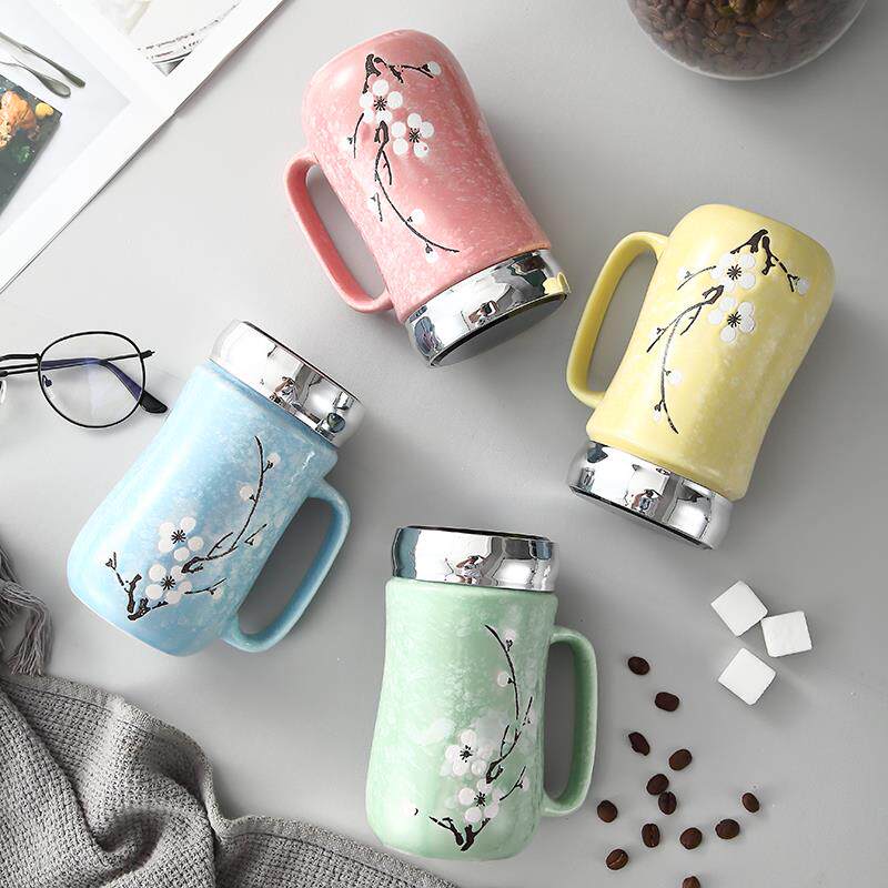 创意陶瓷马克杯带盖勺家用喝水杯简约情侣咖啡杯茶杯大容量办公杯