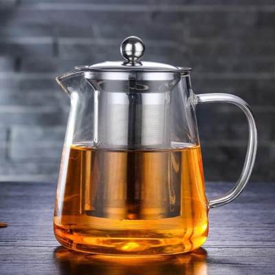高硼硅玻玻璃茶壶茶具三角不锈钢过滤泡茶壶加厚钢漏壶