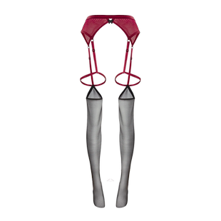 绫「绊」3D红黑撞色绑带腿环百搭一体吊带袜黑丝高筒丝袜