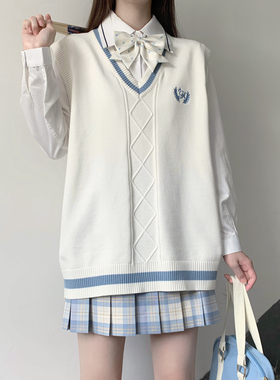 【颜沐溪】北羽高 原创jk/dk间色刺绣背心毛衣学生宽松马甲针织衫