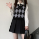 针织衫 毛衣现货 菱格背心 复古甜心辣妹短款 颜沐溪 jk制服美式