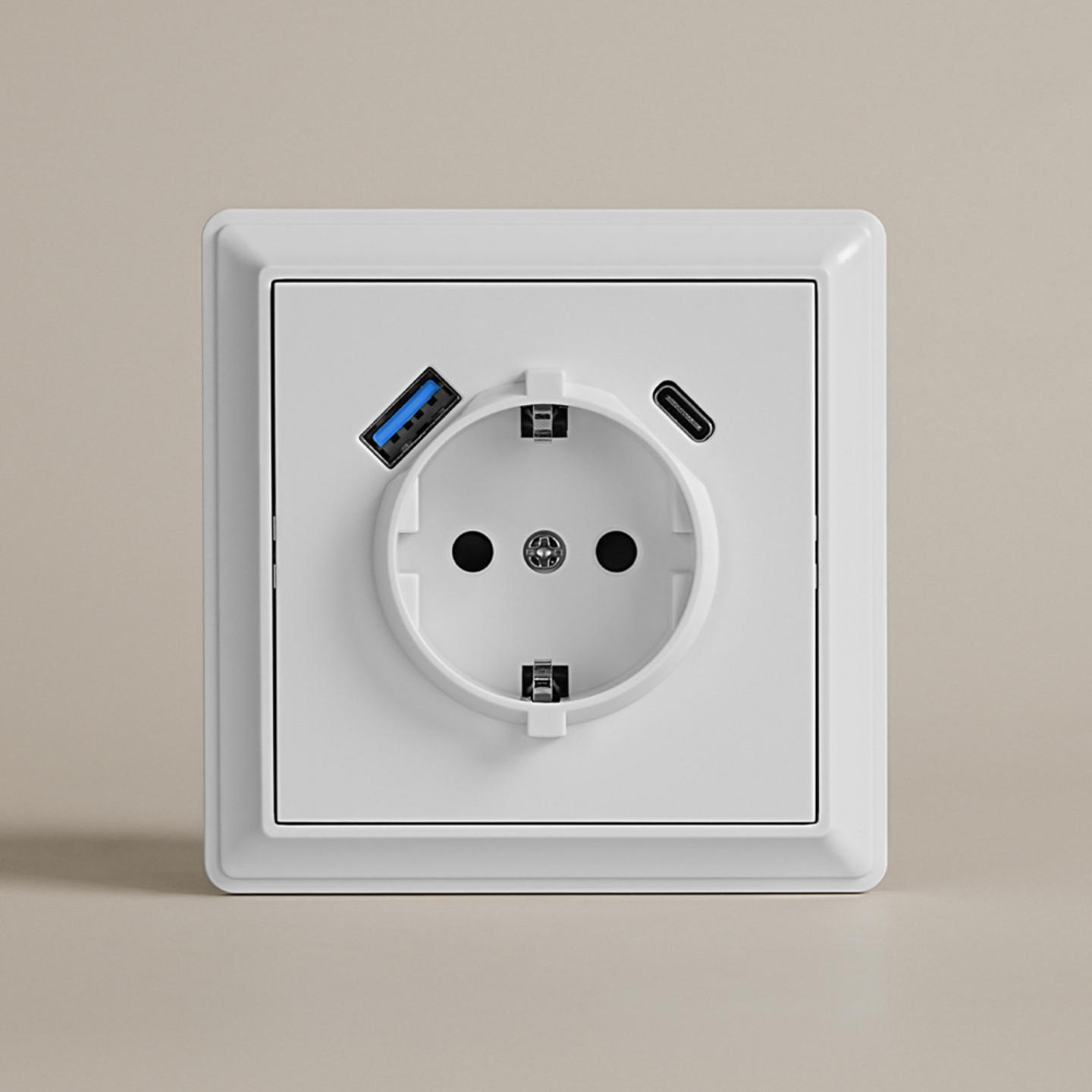 欧式墙壁插座德国插座快充PD 20W德插USB-A和Type-C 110-250V