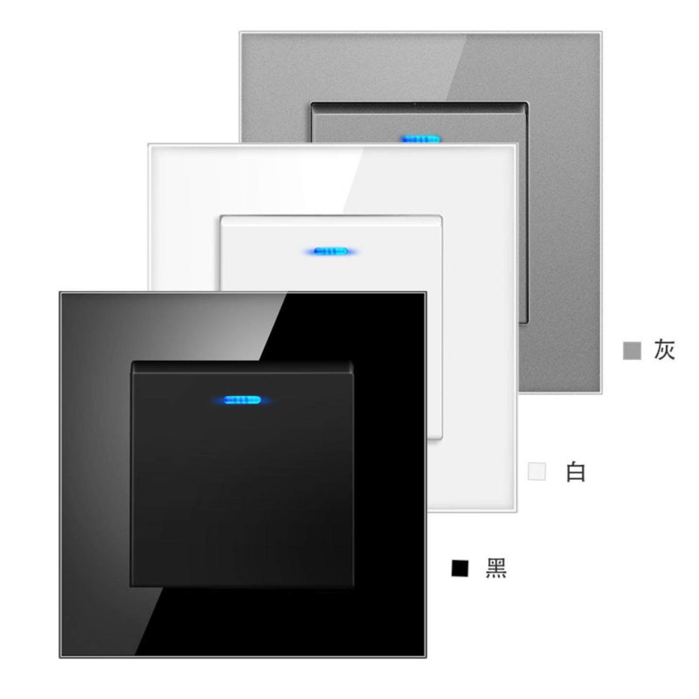 欧规钢化玻璃一开单控单联开关带LED灯86型墙壁暗装电灯面板家用