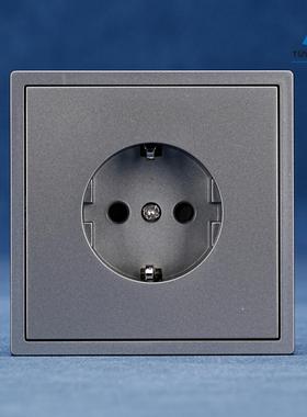 灰色德国插座CE欧标欧规插座80*80德插16A墙壁插座开关单双控250V