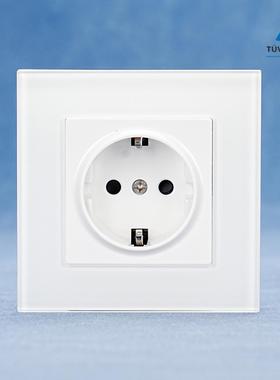白色德国插座CE欧标G钢化玻璃86型德插16A wall socket开关单双控