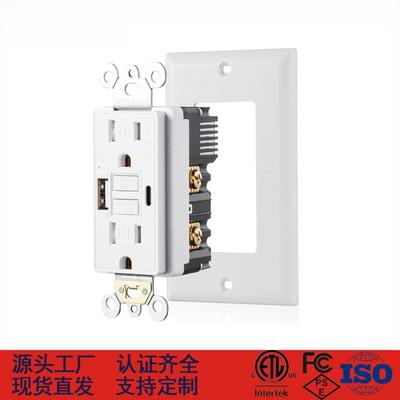 源头工厂美标入墙式GFCI漏电保护插座带type C USB 安规认证插座