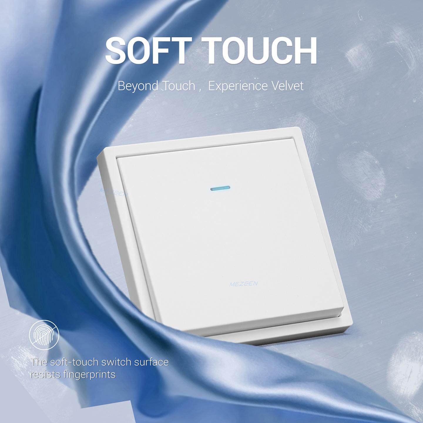欧规墙壁开关Soft touch肤感PC大板一位开关带LED灯一开单双控10A