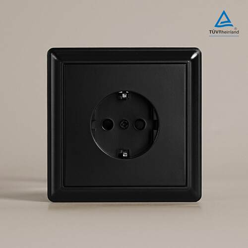 黑色PC面板90型 schuko socket墙壁插座开关16A单控双控110-250V