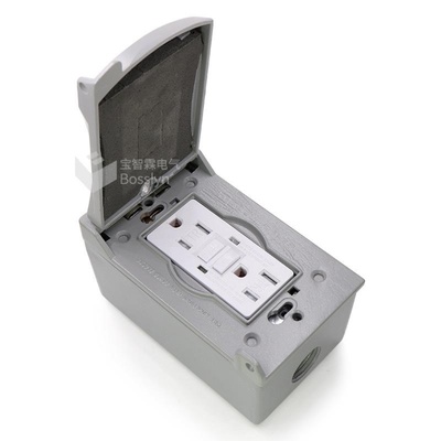 美式漏电保护插座接线盒 GFCI美标插座室外户外铝铁防水面板底盒